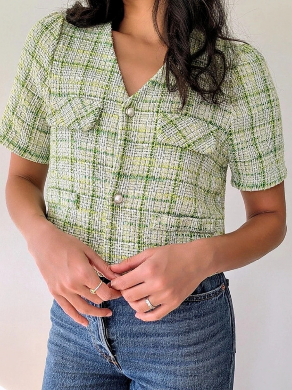 Oak + Fort Green & White Cropped Tweed Jacket